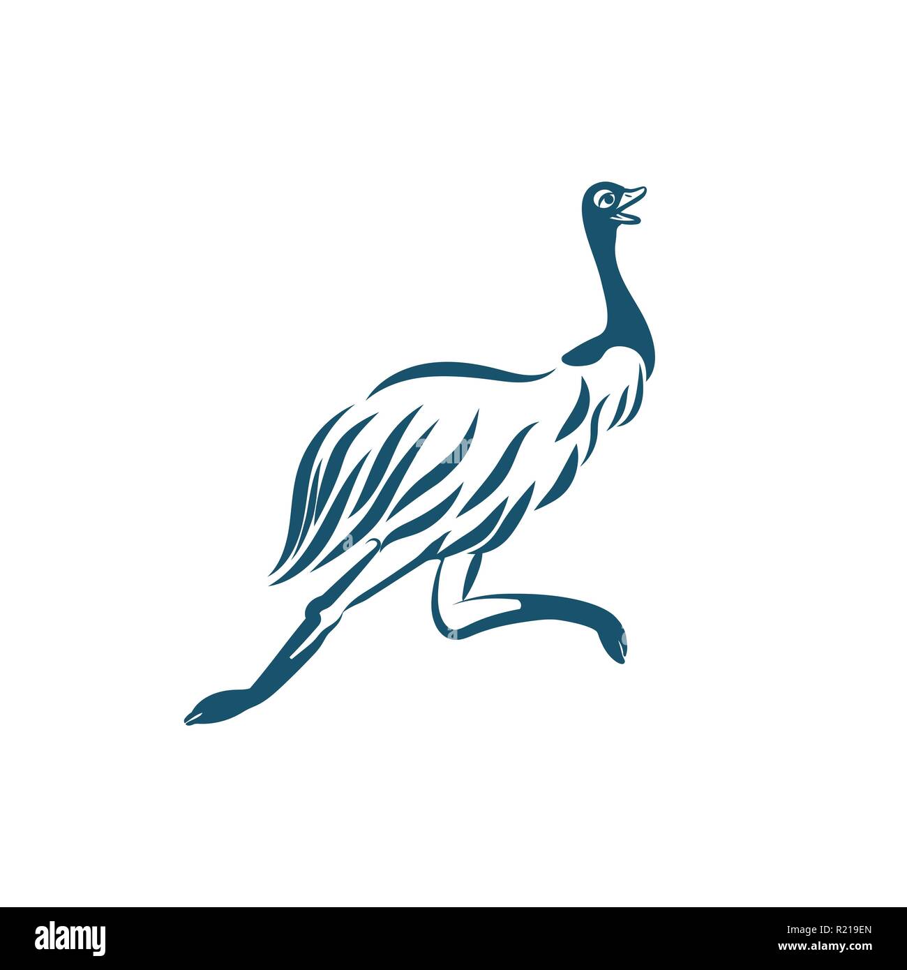 Stylized emu bird running on white background. Australian ostrich for logo design. Stock Vector