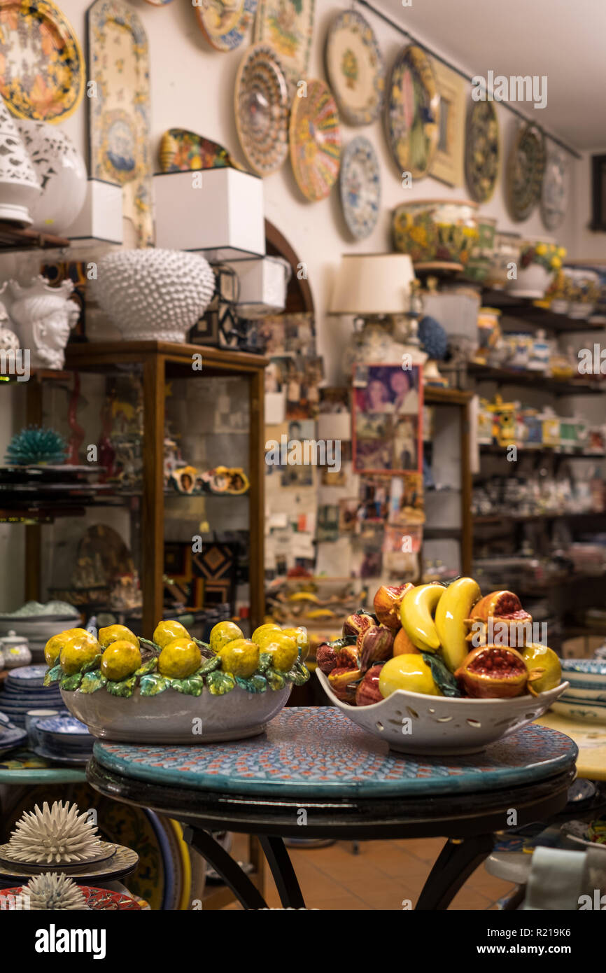 Ravello, Amalfi Coast, Italy. Shop selling colourful ceramic and