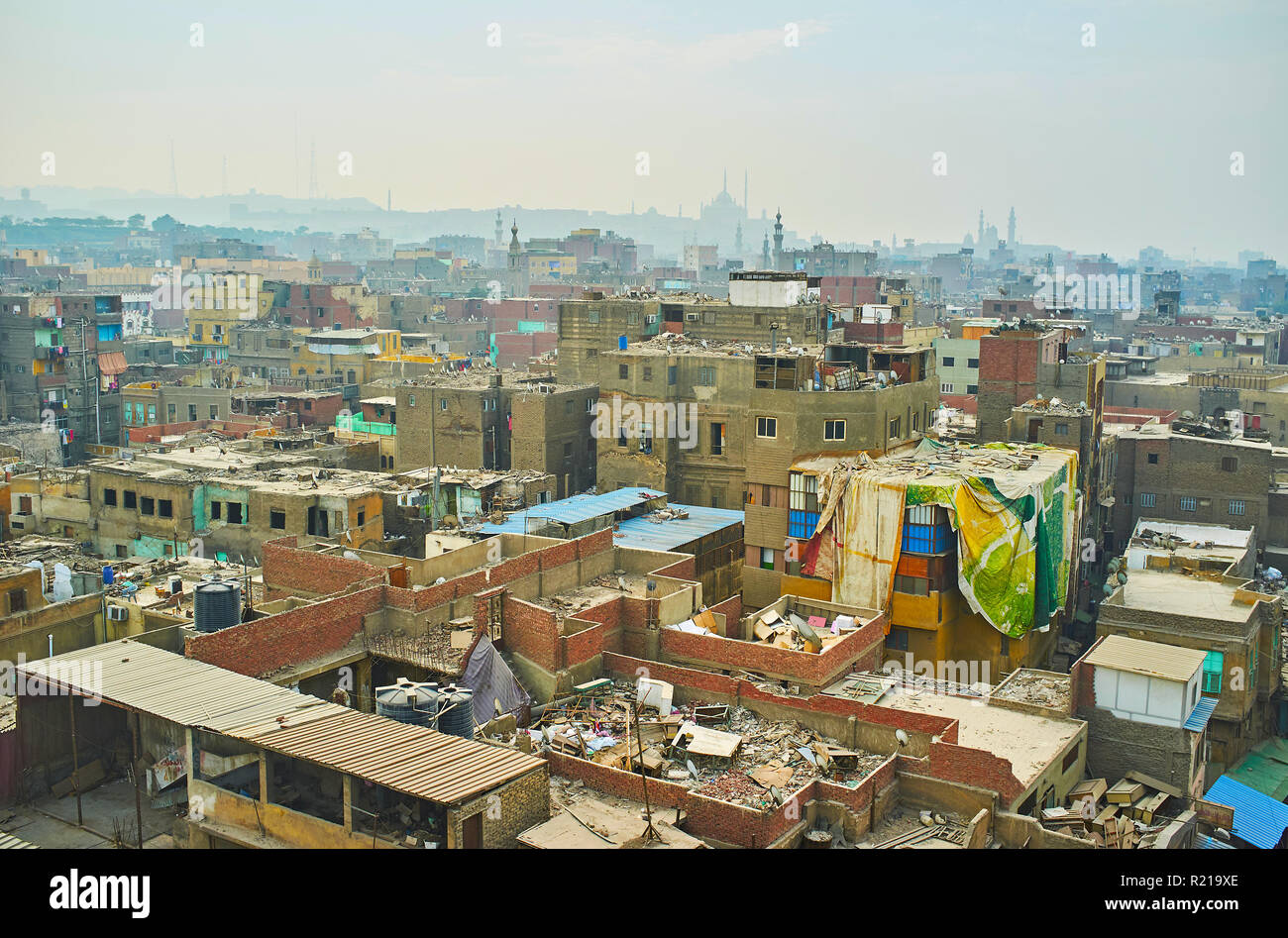 Many slums in old Cairo neighborhoods are built or partly