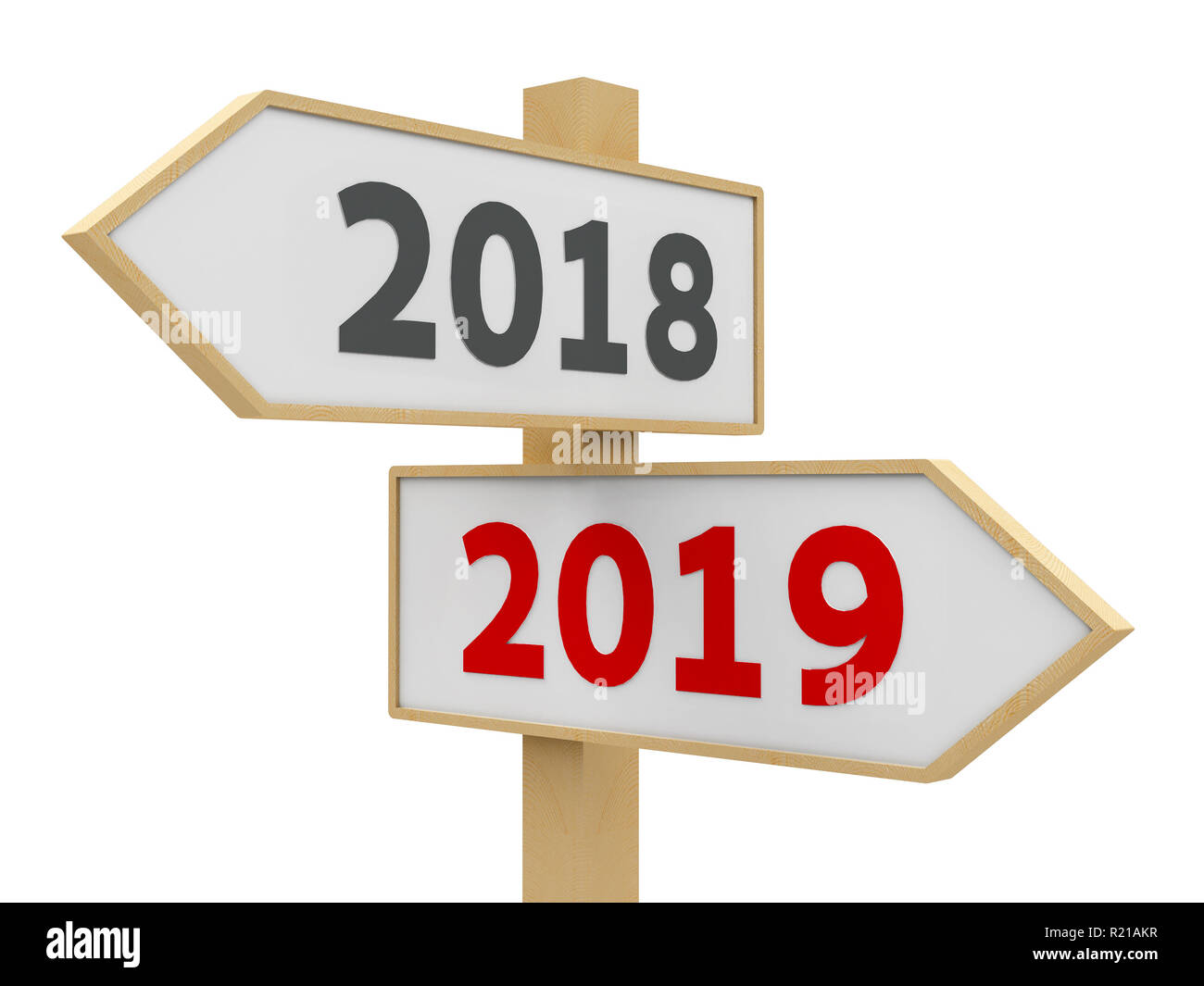 Road sign with 2018-2019 change on white background represents the new 2019 year, three-dimensional rendering, 3D illustration Stock Photo