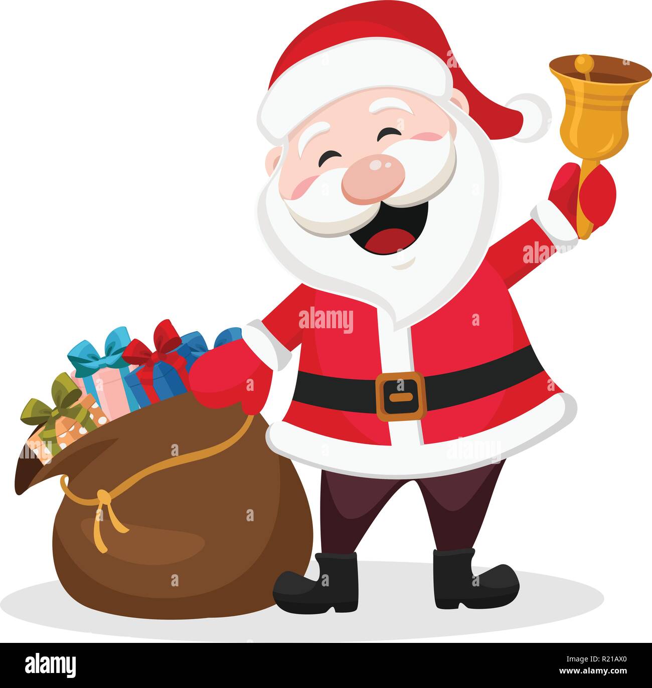 Santa Claus with a bag of gifts and a bell. Stock Vector