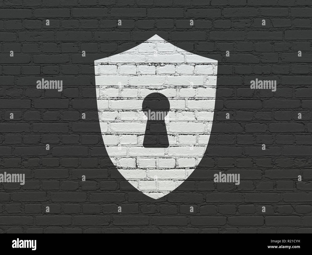 Safety concept: Shield With Keyhole on wall background Stock Photo - Alamy