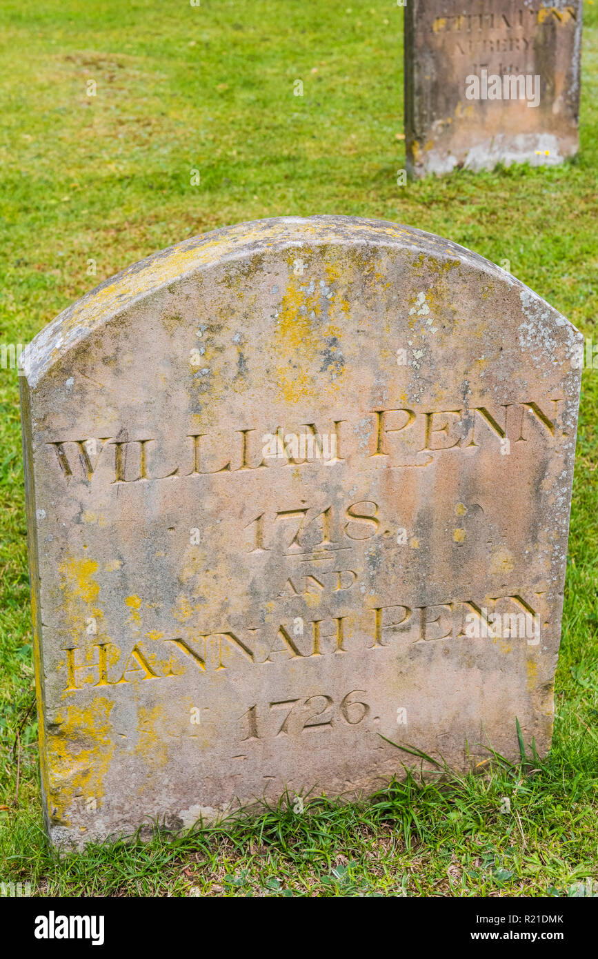 Grave of William Penn and his wife Hannah and their family at Jordans Friends Meeting House, Jordans, Buckinghamshire, England Stock Photo