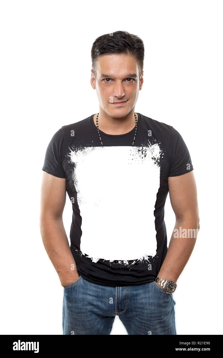 handsome young man posing against white backround in the studio Stock Photo