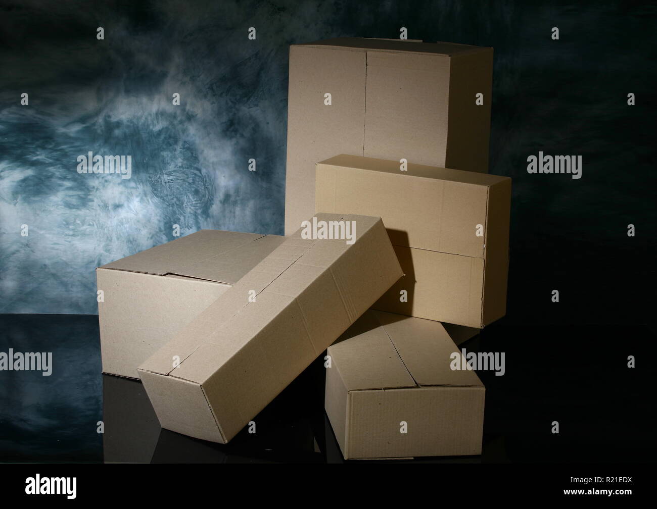 Shot of a set of different sized cardboard packaging Stock Photo