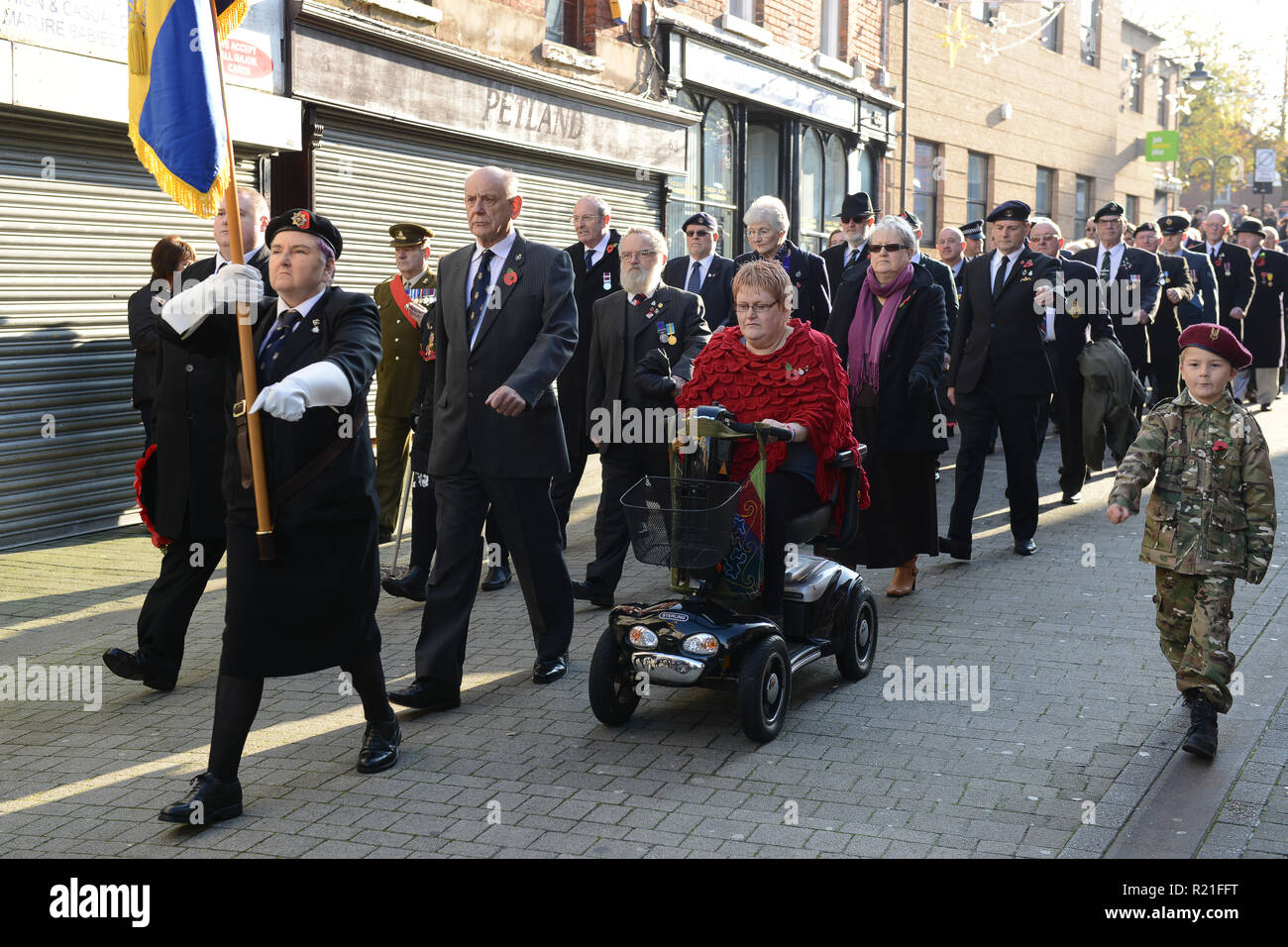 Young boy marching in the parade at Wellington Remembrance Service a Parade 2014 Stock Photo