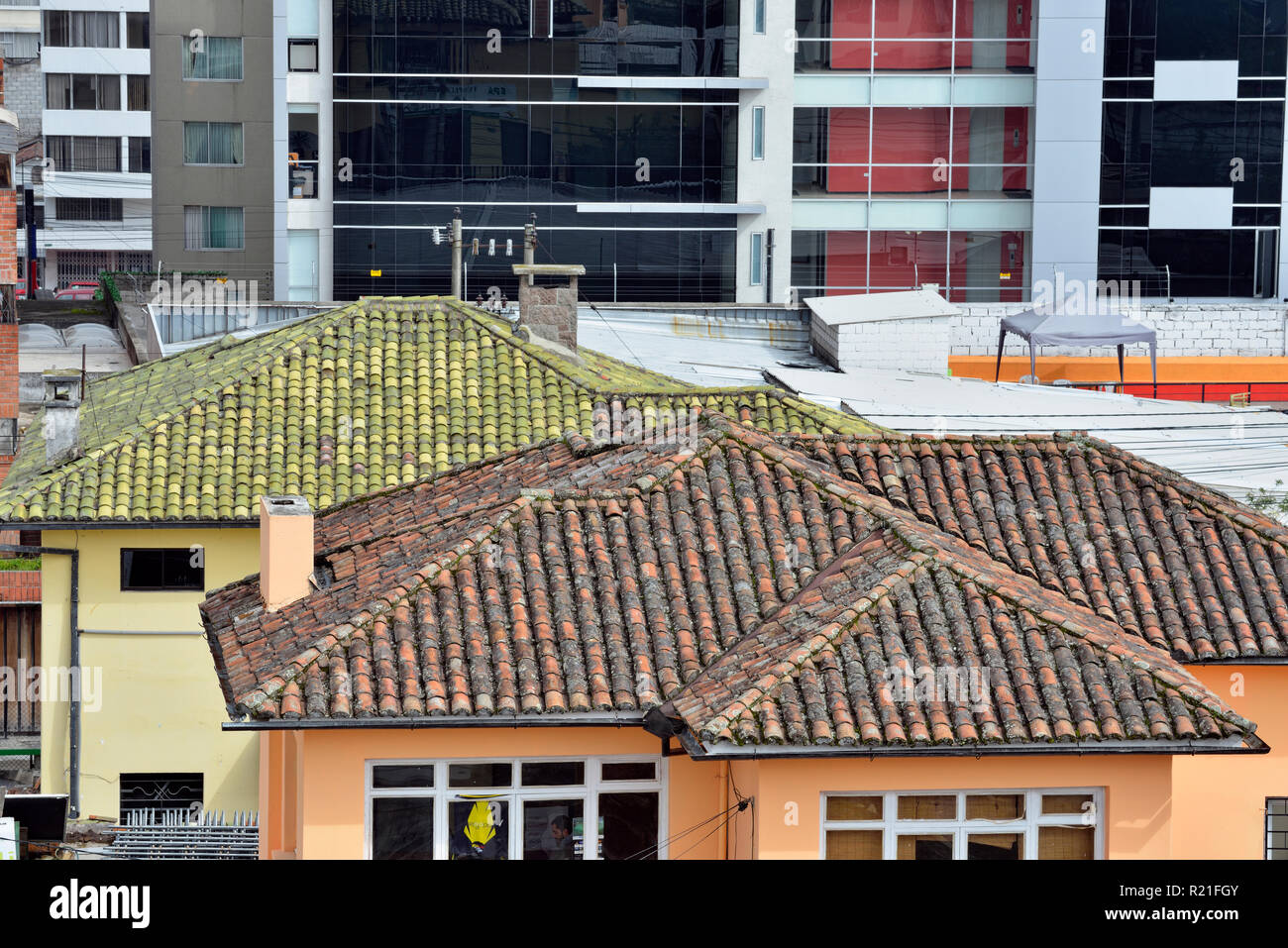Rooftops of La Mariscal neighborhood, Quito, Pichincha, Ecuador Stock