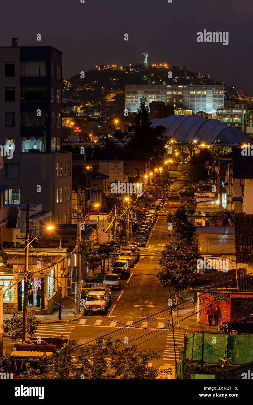 Downtown Quito at dusk, Quito, Pichincha, Ecuador Stock Photo