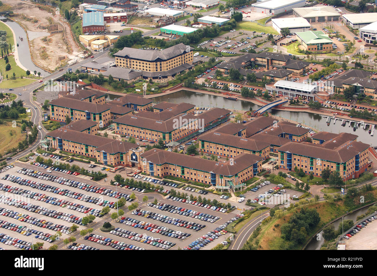 Aerial view of Merry Hill Waterfront, Brierley Hill near Dudley, West Midlands, England Stock