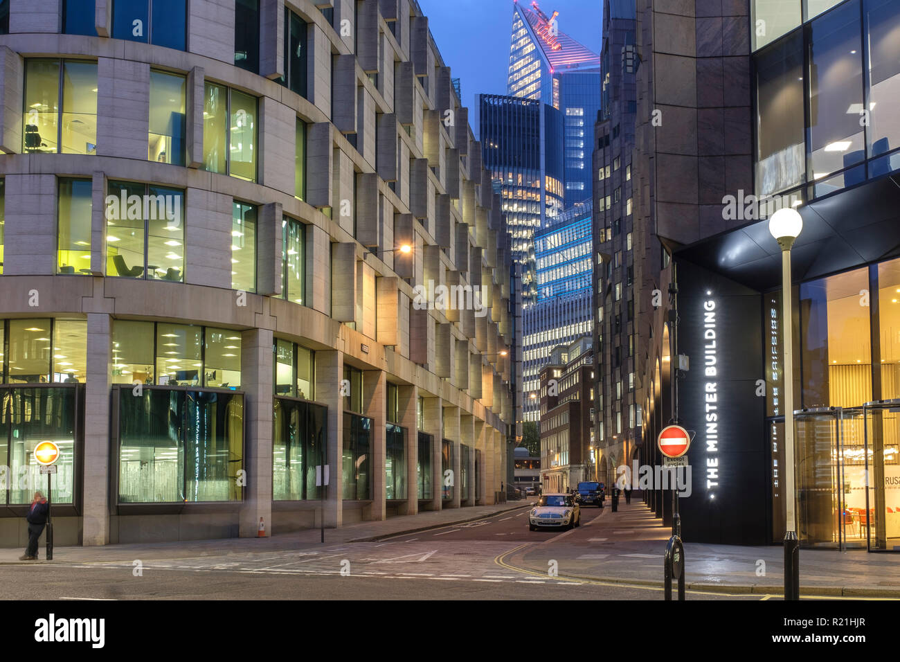 UK, London,Mincing lane at night in the Financial district Stock Photo