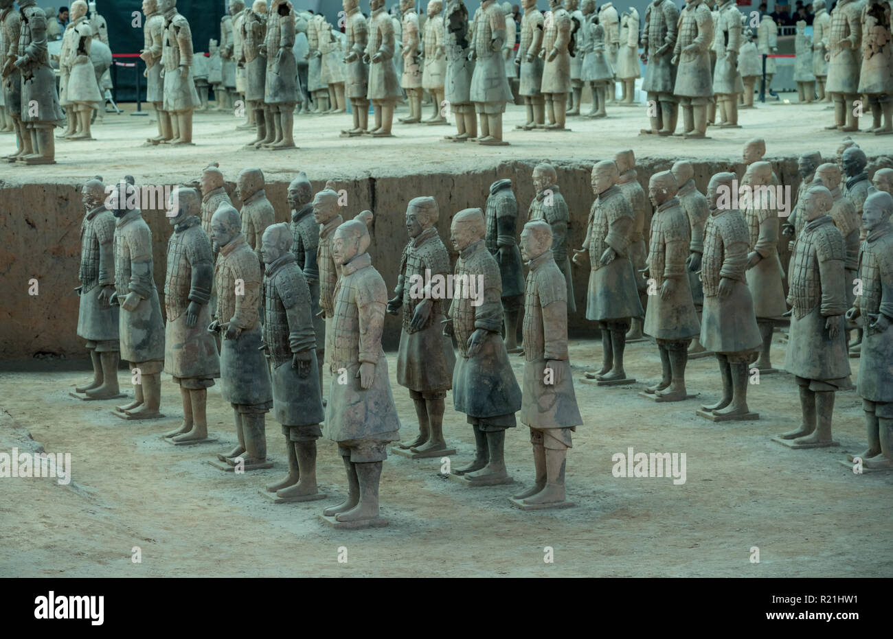 Terracotta Army warriors buried in Emperor tomb outside Xian China Stock Photo