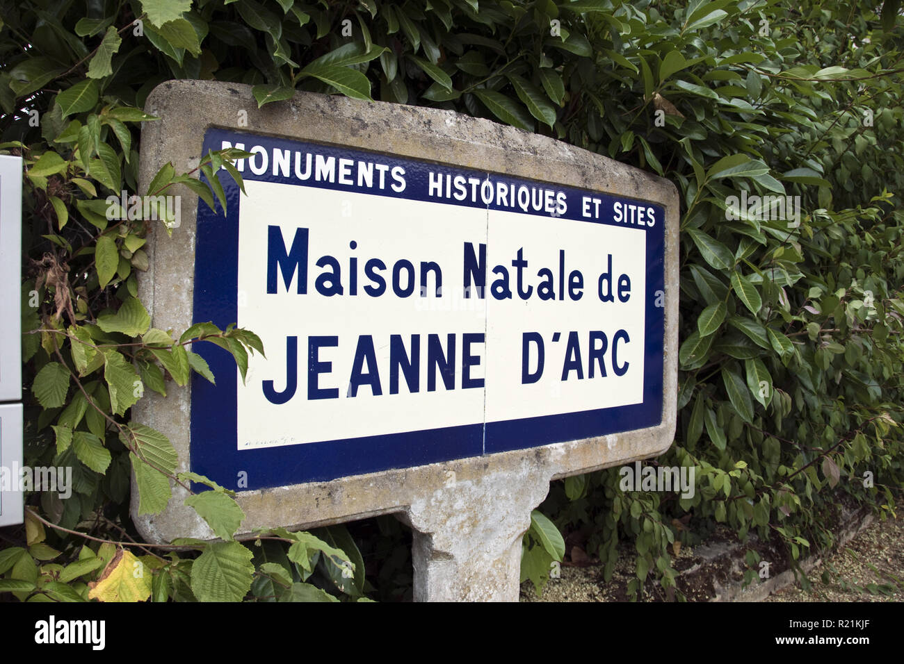 A directional sign for the birthplace of Joan of Arc, at Domremy-la- Pucelle, France. Stock Photo