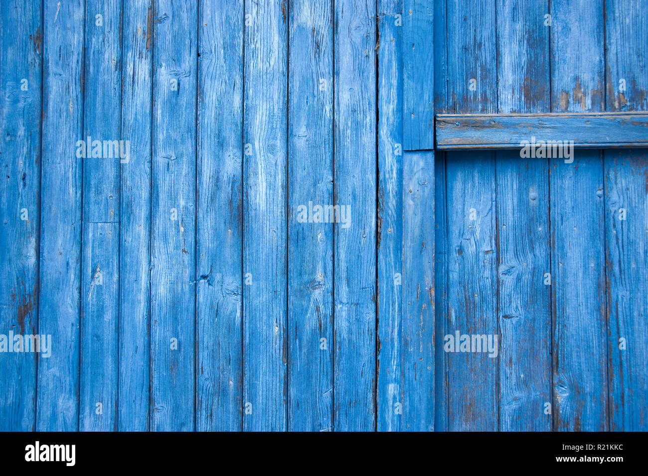 Colorful blue doors on a craftsman's workshop near the birthplace of Joan of Arc in Domremy-la- Pucelle, France. Stock Photo