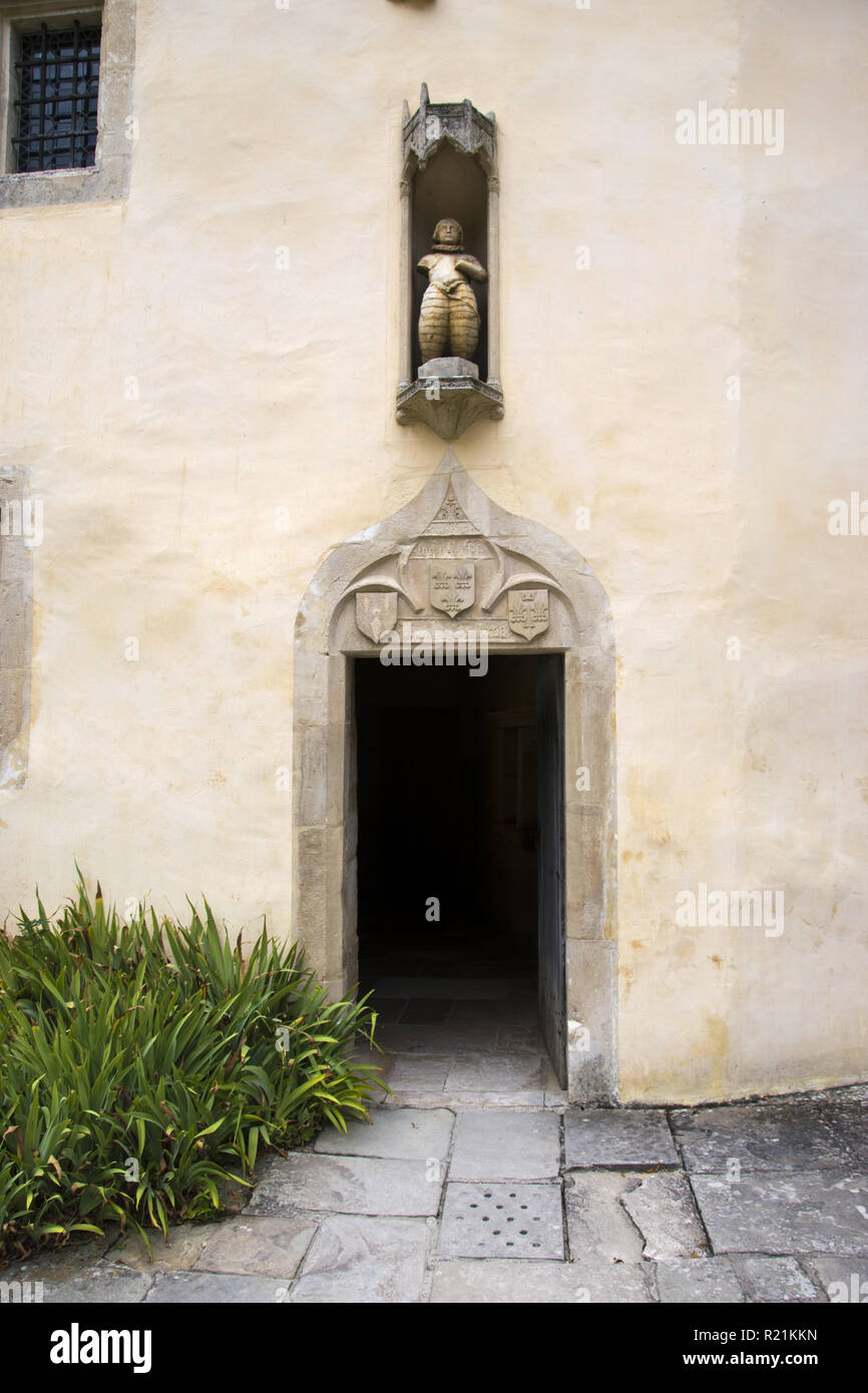 A statue of Joan of Arc stands over the door to her birthplace at Domremy-la- Pucelle, France. Stock Photo