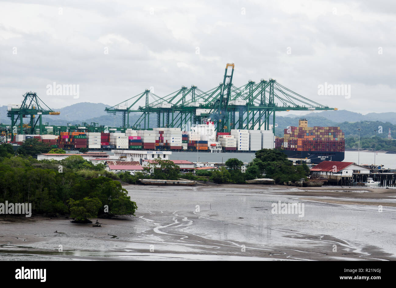 Port at the Pacific entrance of the Panama Canal Stock Photo