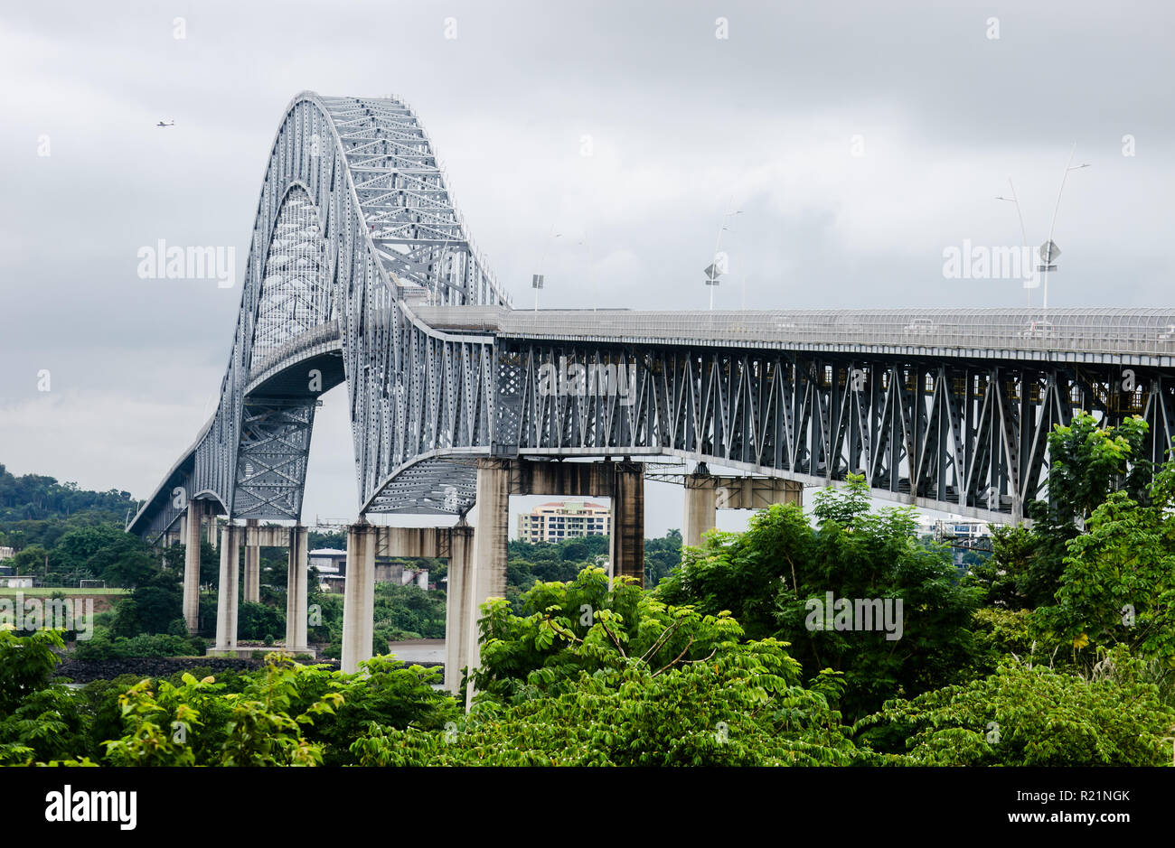 The Bridge of the Americas once known as Thatcher Ferry Bridge view from the monument commemorating the '150 years of China's presence in Panama' Stock Photo