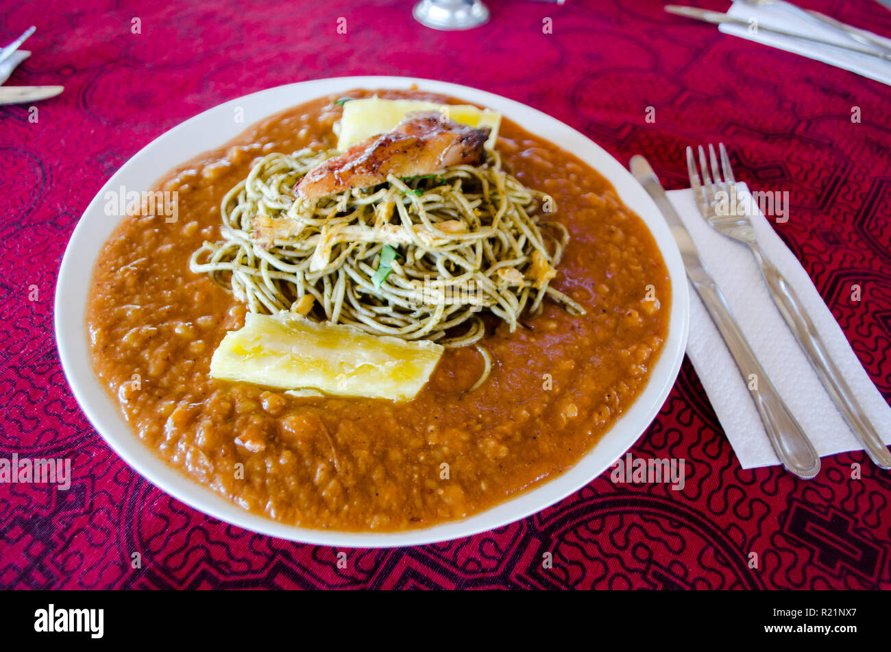 Carapulcra Con Sopa Seca A Traditional Peruvian Food Its Main Ingredients Are Dehydrated Potatoes Pork And Peanuts Stock Photo Alamy