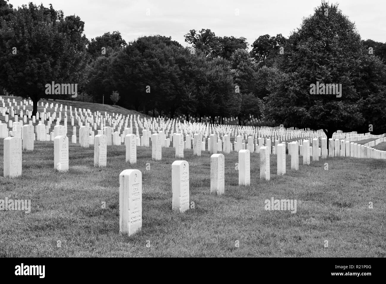 Arlington National Cemetery in black and white Stock Photo