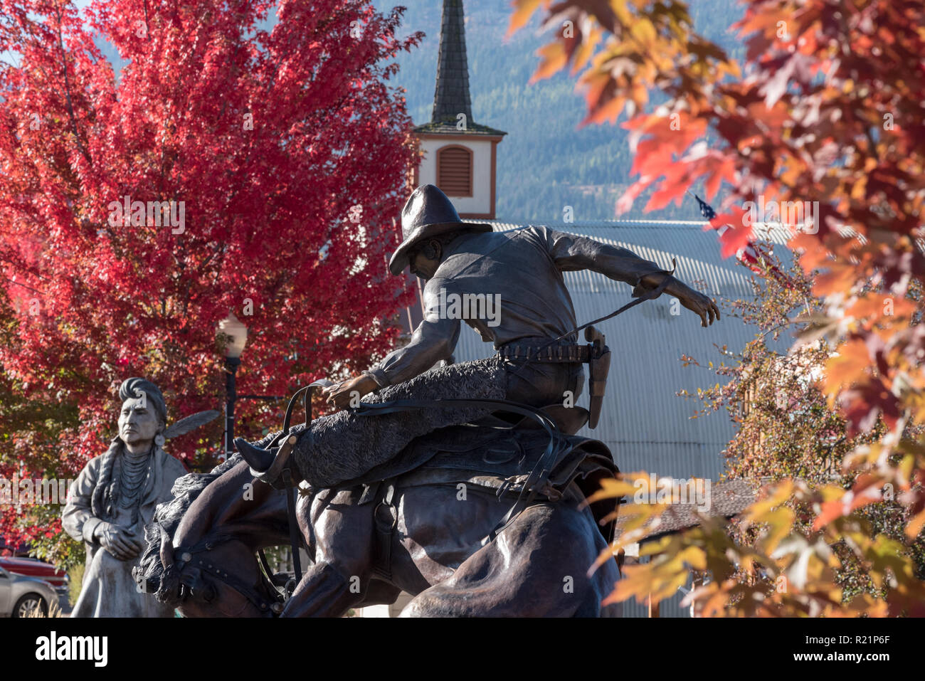 Bronze statues in downtown Joseph, Oregon Stock Photo Alamy