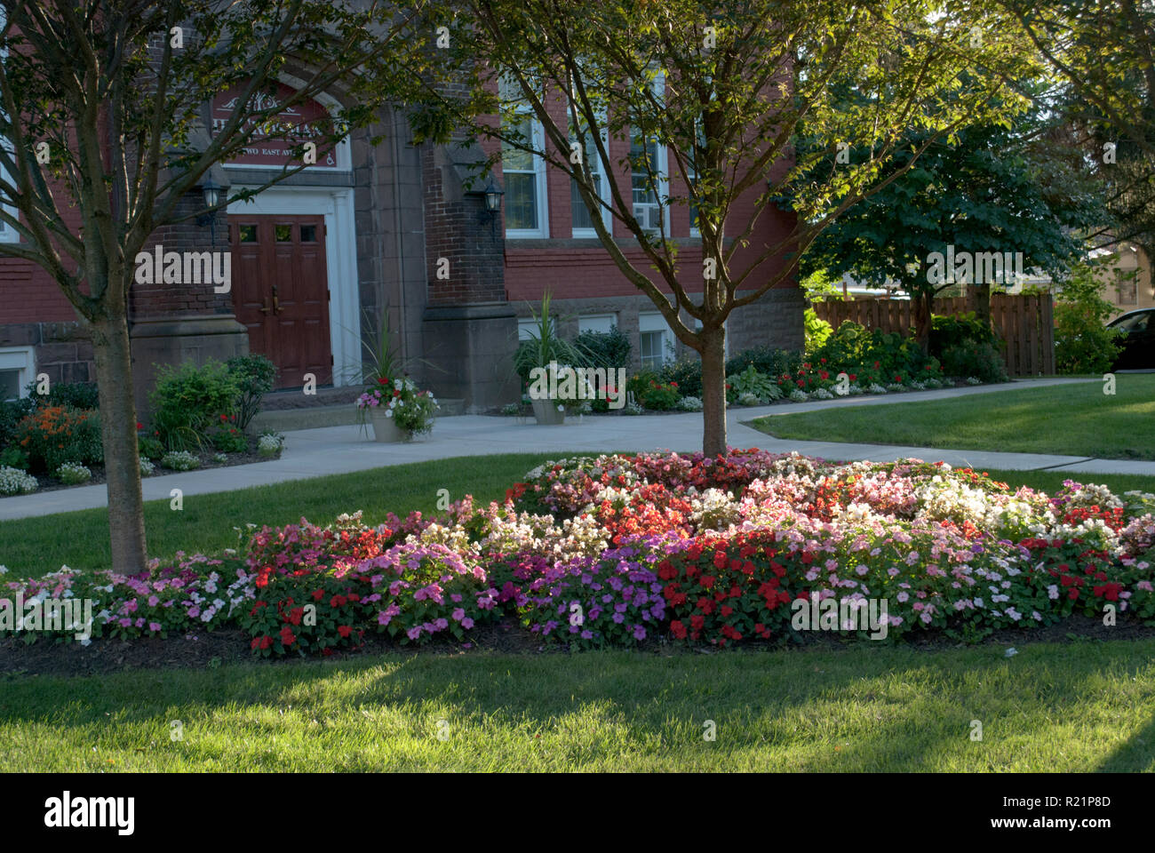 garden bed maintained by residence of senior apartments. Stock Photo