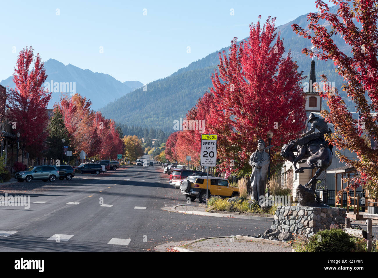 Bronze statues in downtown Joseph, Oregon Stock Photo Alamy