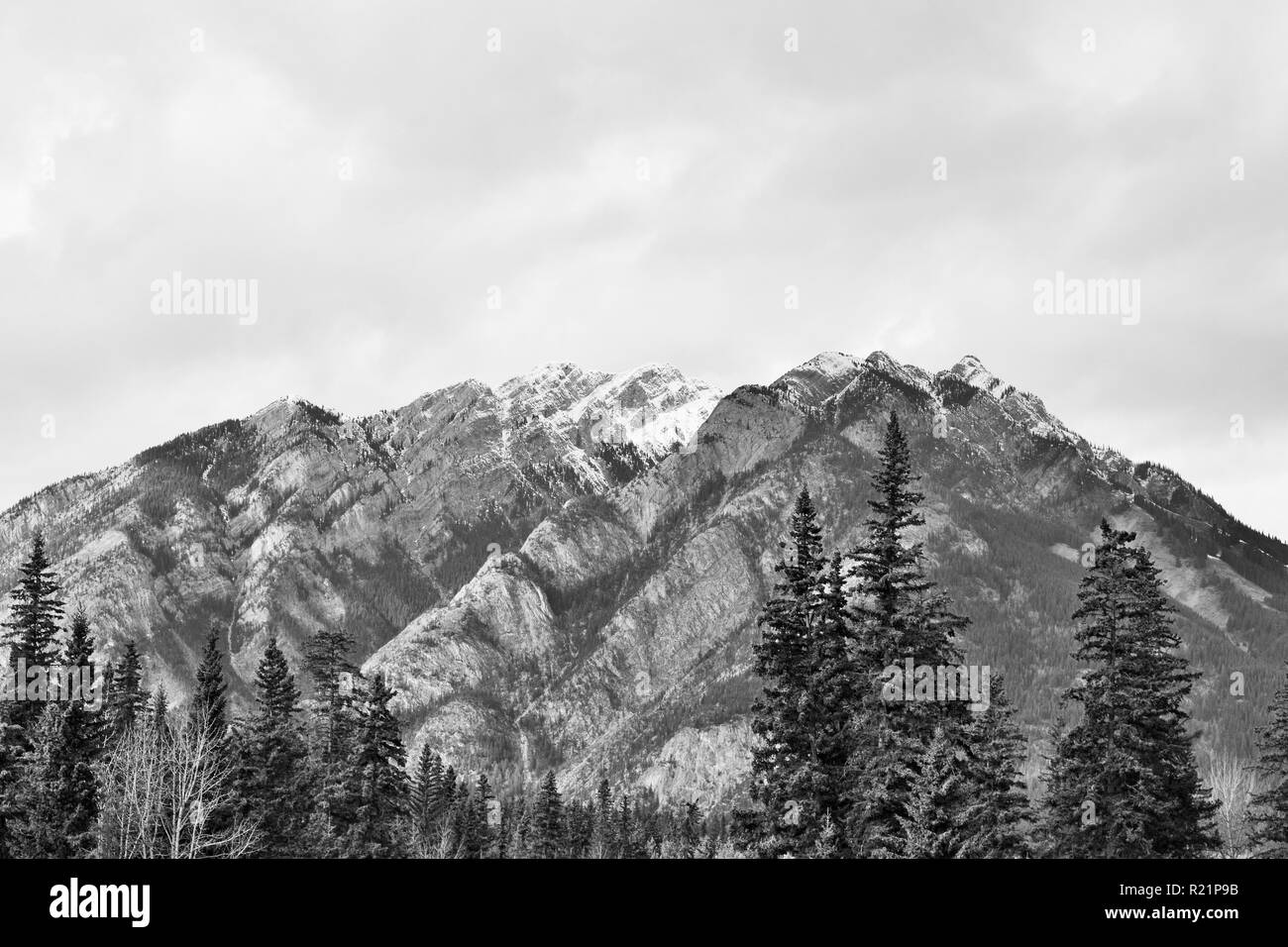 Rocky Mountains in Banff, Alberta in black and white Stock Photo - Alamy