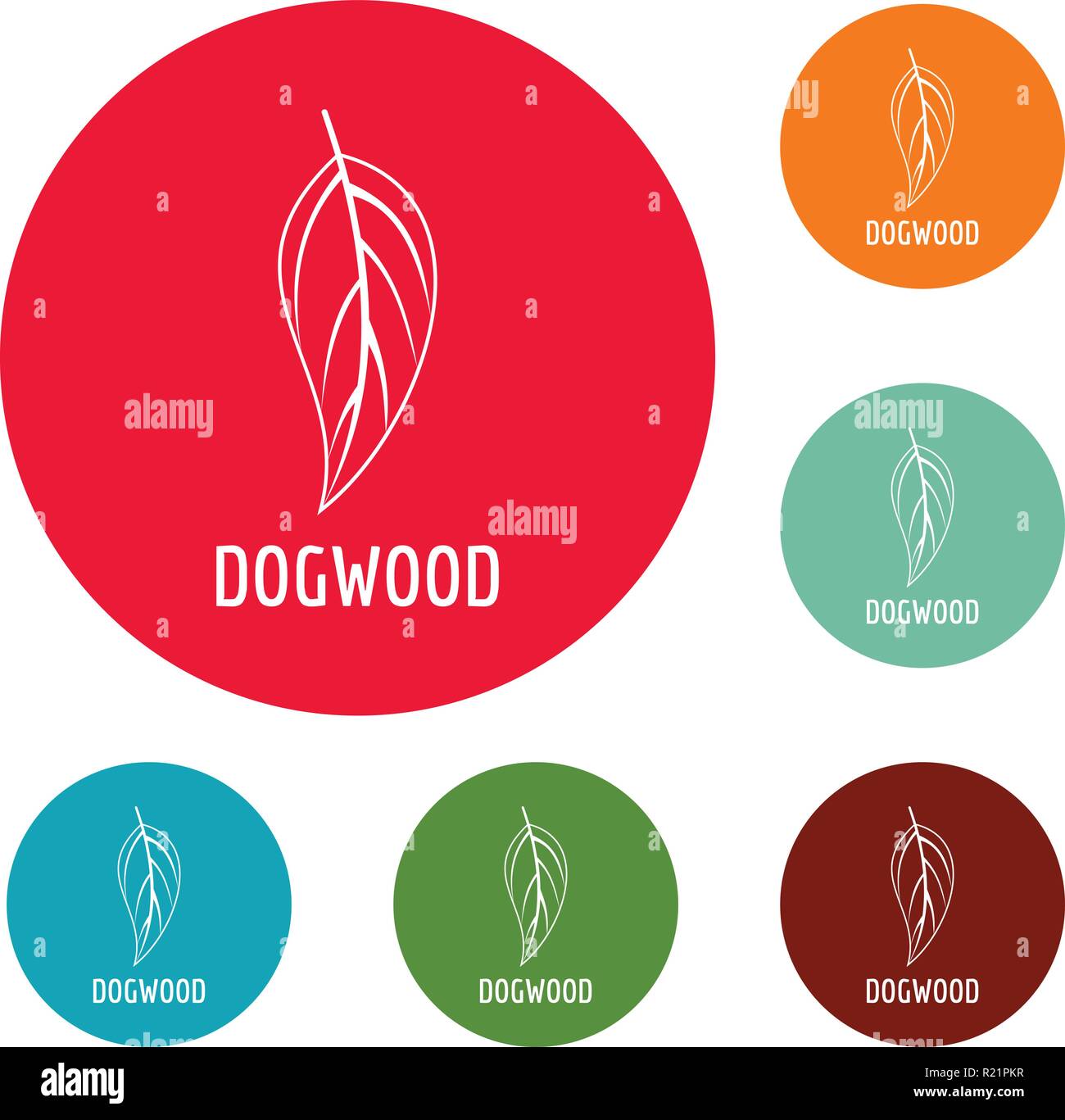 Dogwood leaf icons circle set vector isolated on white background Stock Vector