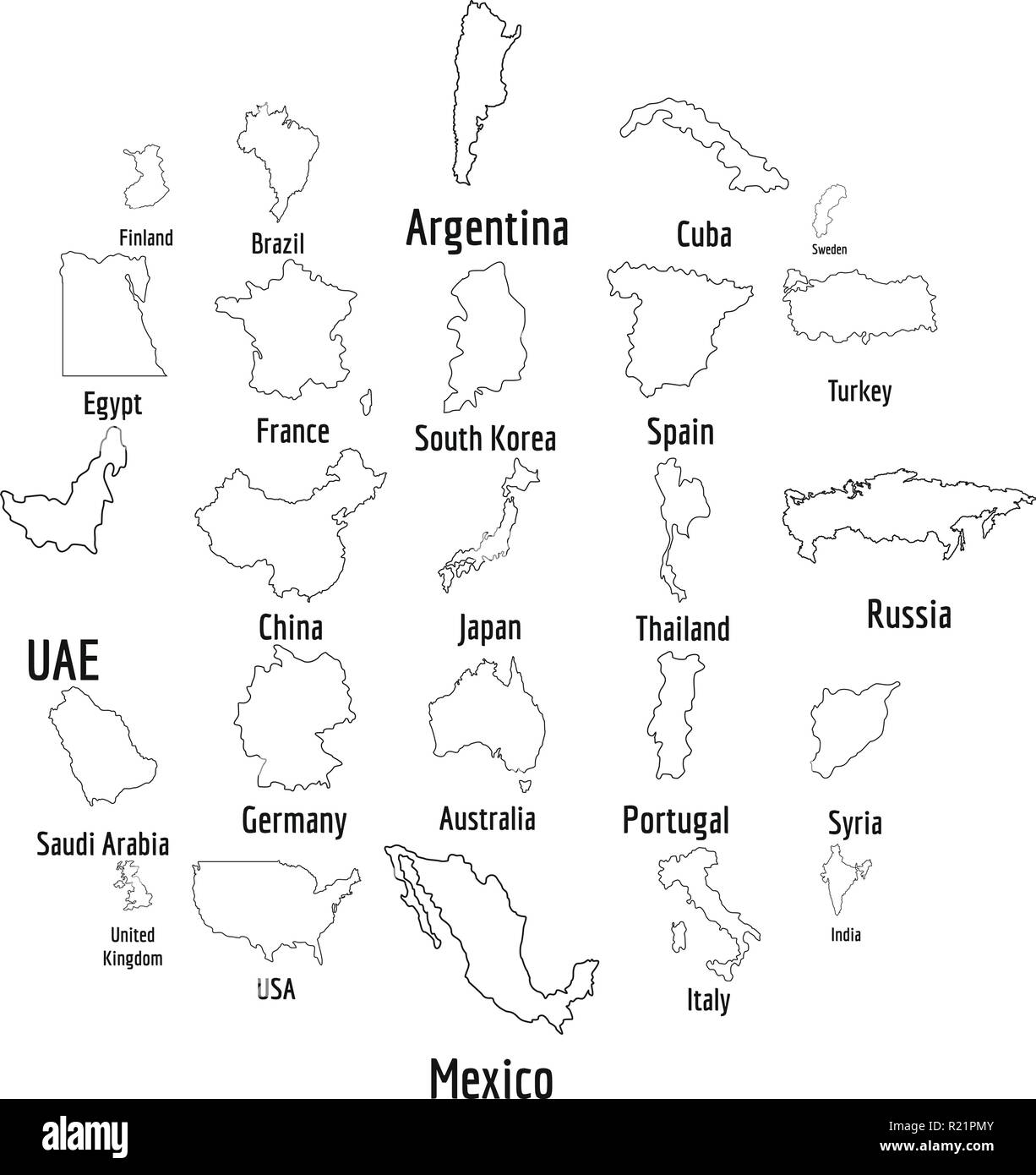 Map country icon set. Outline il6lustration of 25 map country vector icons for web Stock Vector