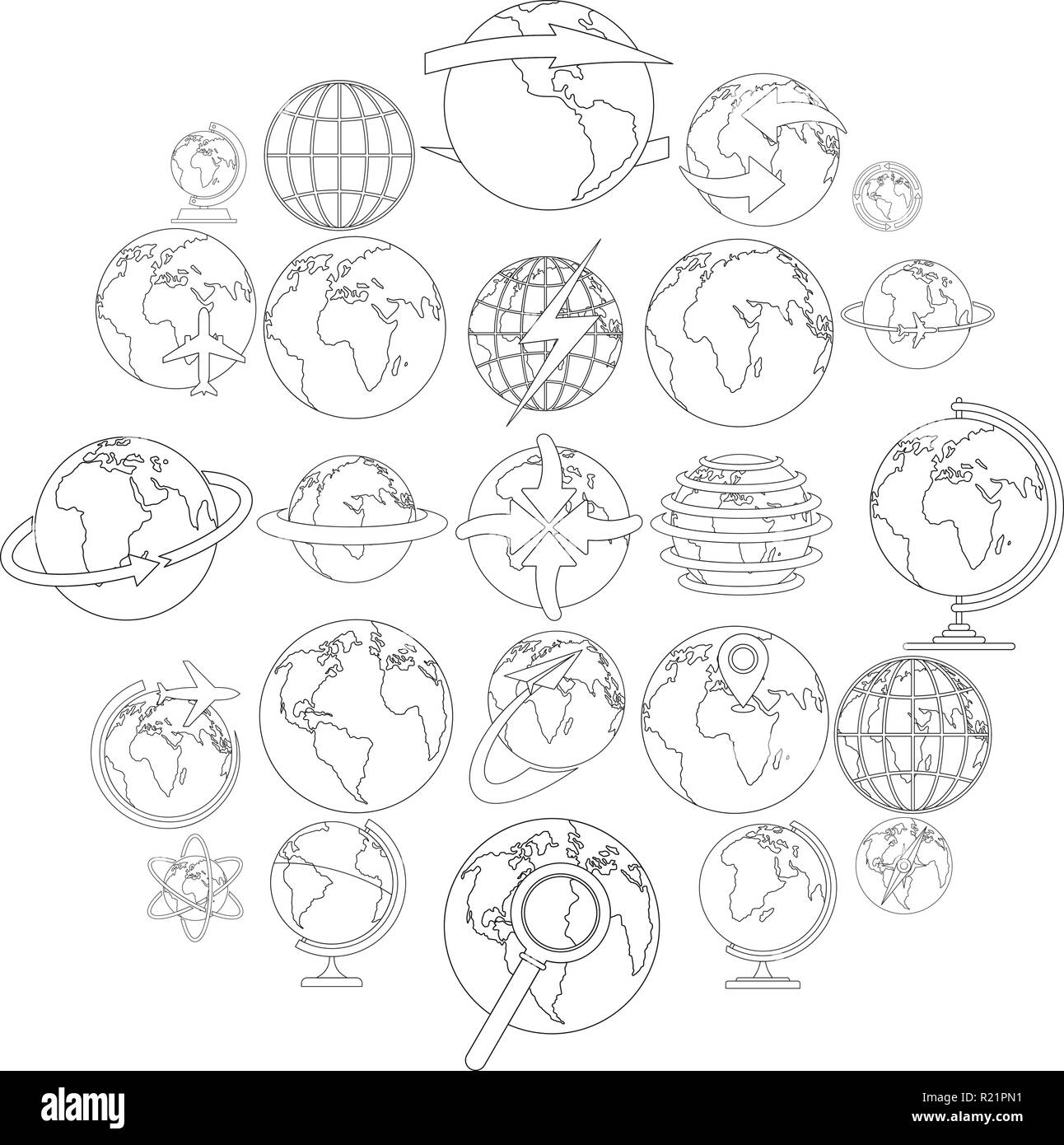 Globe Earth icons set. Outline illustration of 25 Globe Earth vector ...