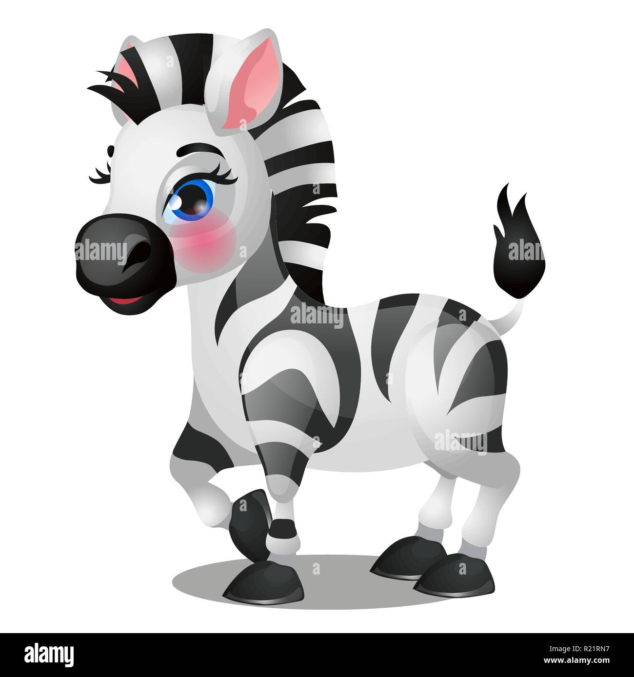 Cute baby zebra isolated on white background. Vector cartoon close-up illustration. Stock Vector