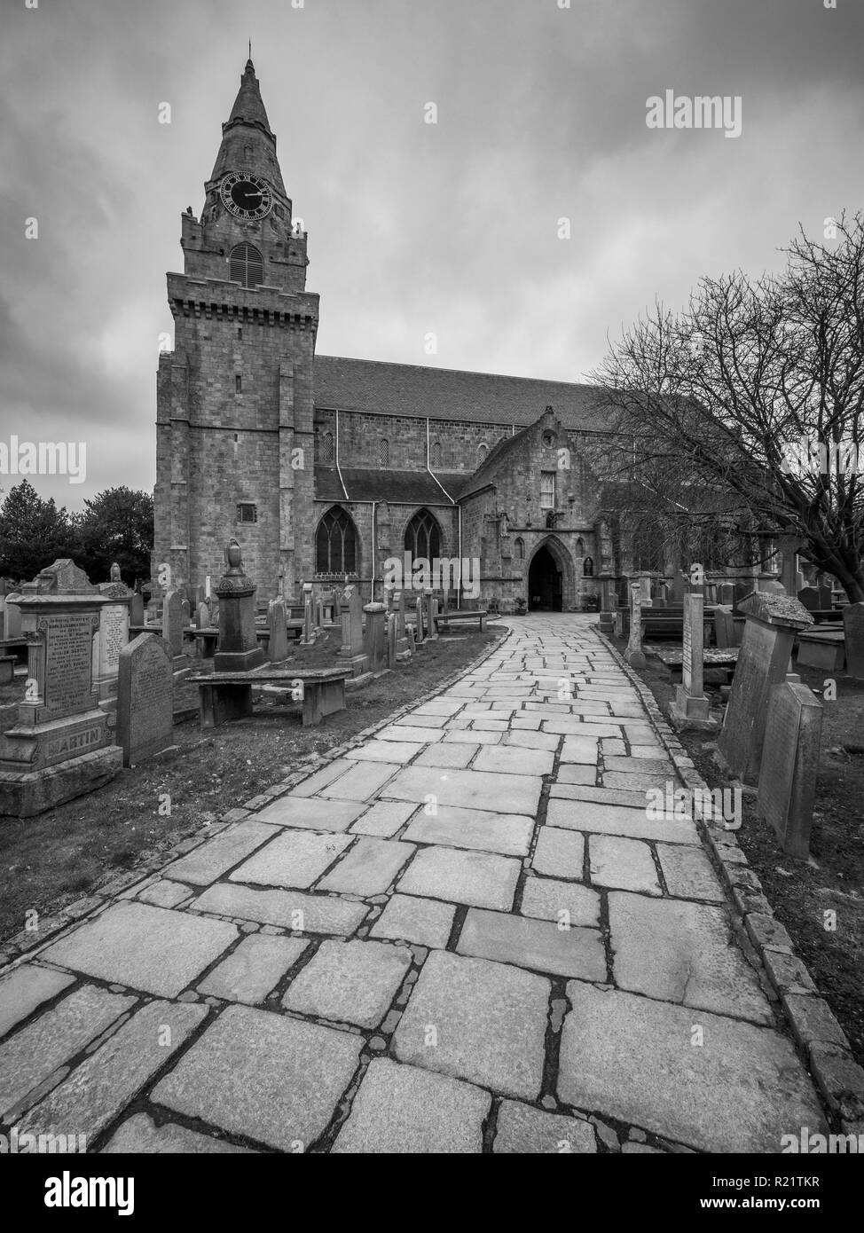 St. Machar cathedral in Aberdeen Scotland shot on a cloudy day. Stock Photo