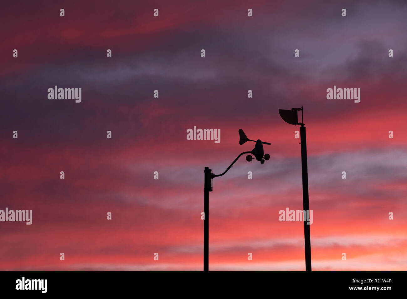 Weather Instruments Against Evening Sky Stock Photo