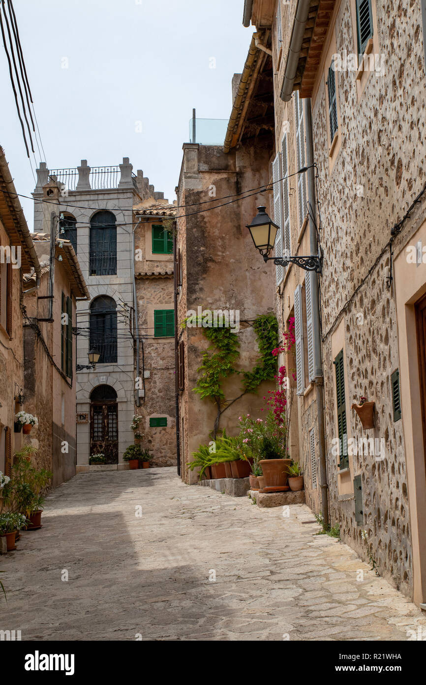 Valldemossa historical town courtyard with Lantern Mallorca in the summer Stock Photo