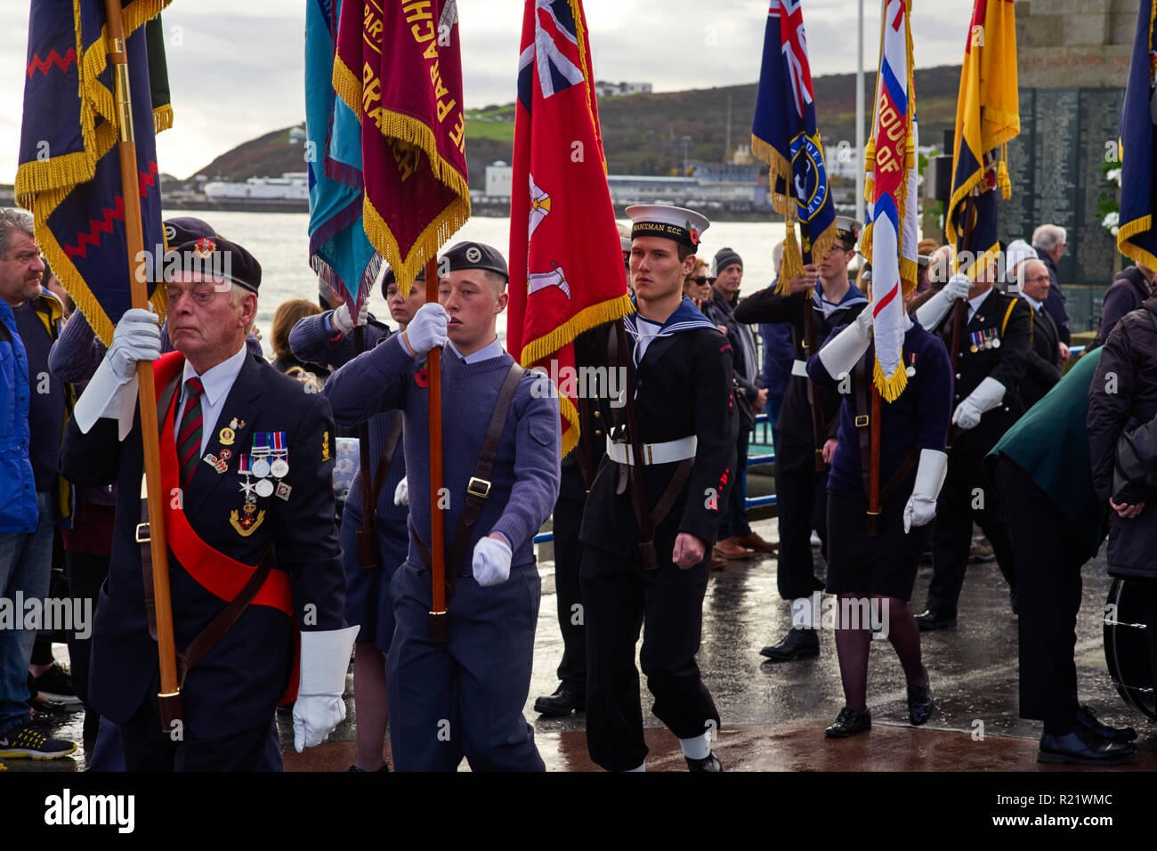 Standard bearers at the 2018 remembrance ceremony, Douglas, Isle of Man