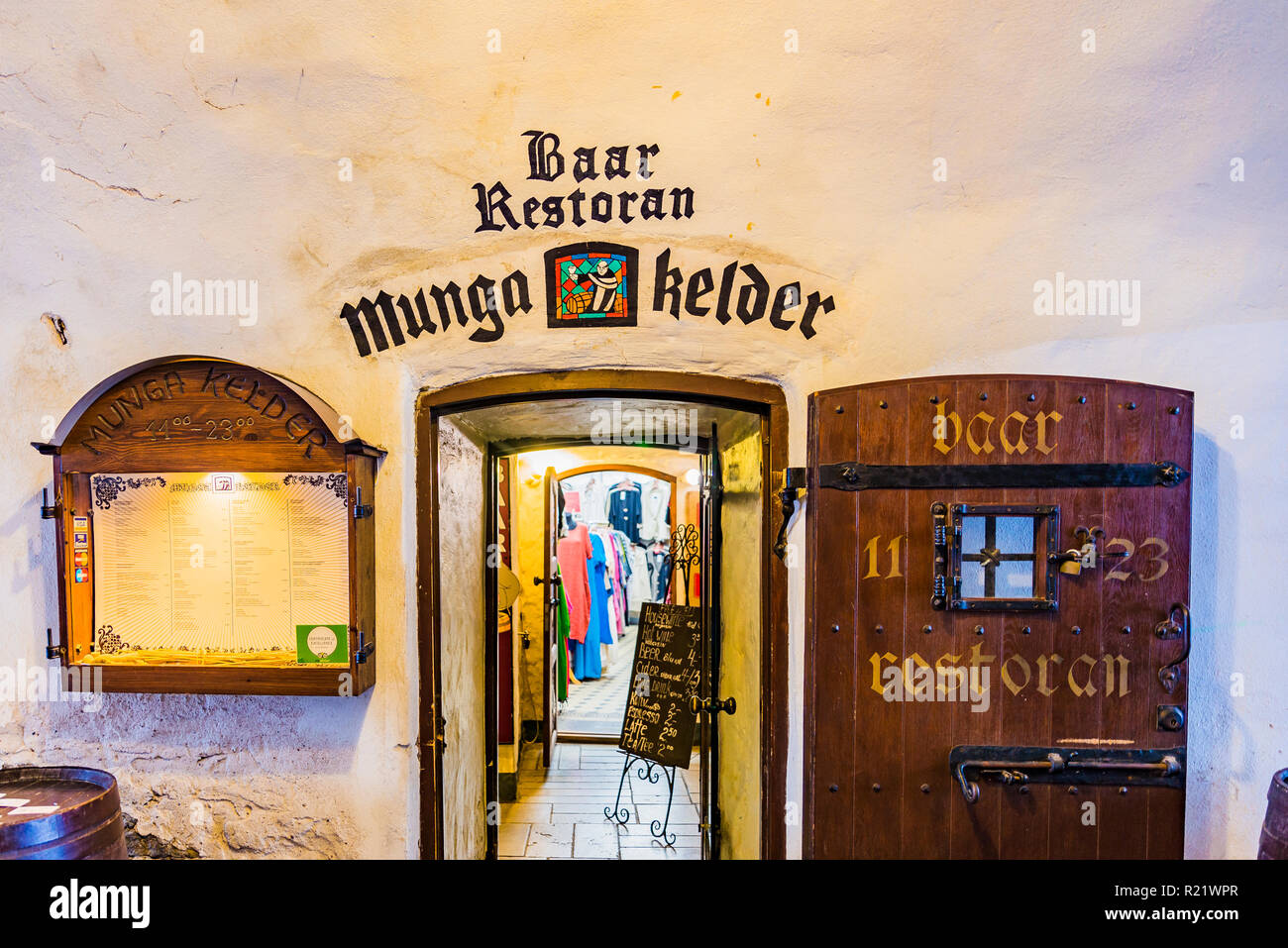 Bar Restaurant, Munga Kelder.Tallinn, Harju County, Estonia, Baltic states, Europe. Stock Photo