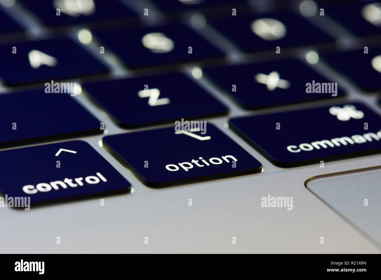 New york, USA - november 15, 2018:Option key on macbook pro keyboard close up view Stock Photo