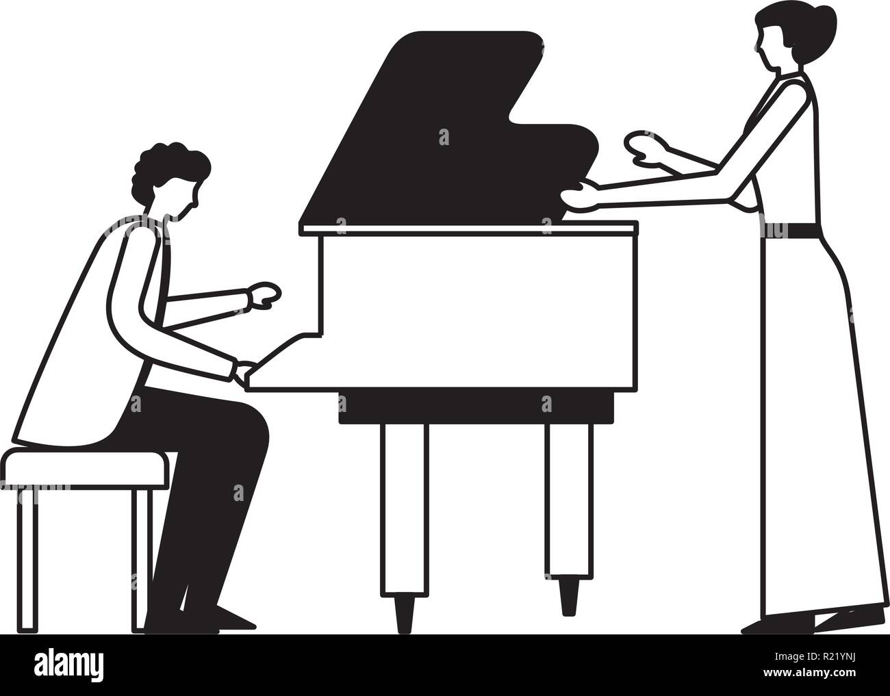 musician man playing piano and woman singer vector illustration Stock Vector