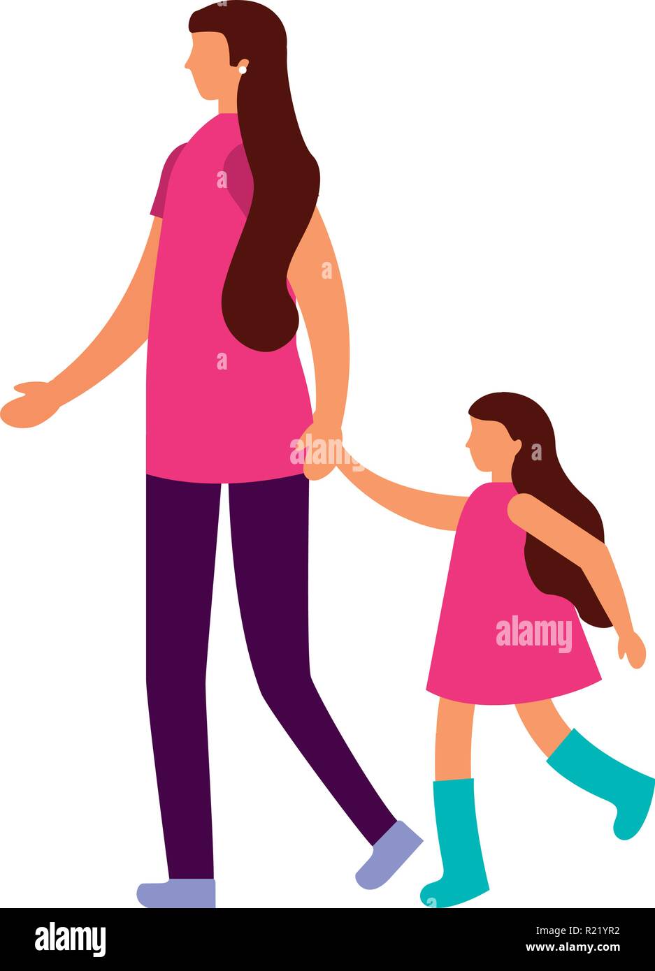 mother with daughter holding hands vector illustration Stock Vector ...