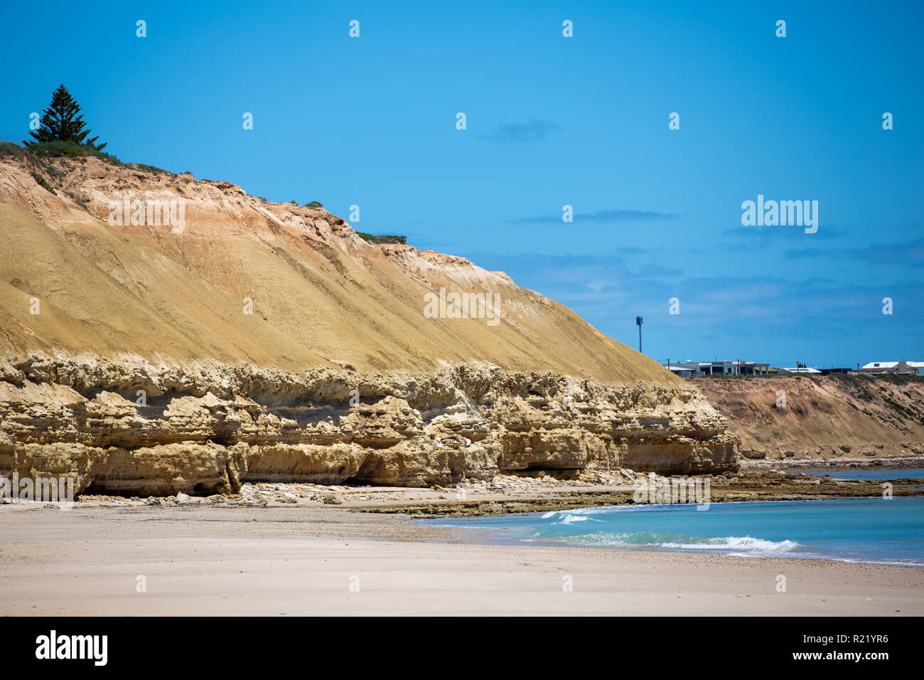 The beautiful Port Willunga beach with turquoise waters on a calm sunny day on 15th November 2018 Stock Photo