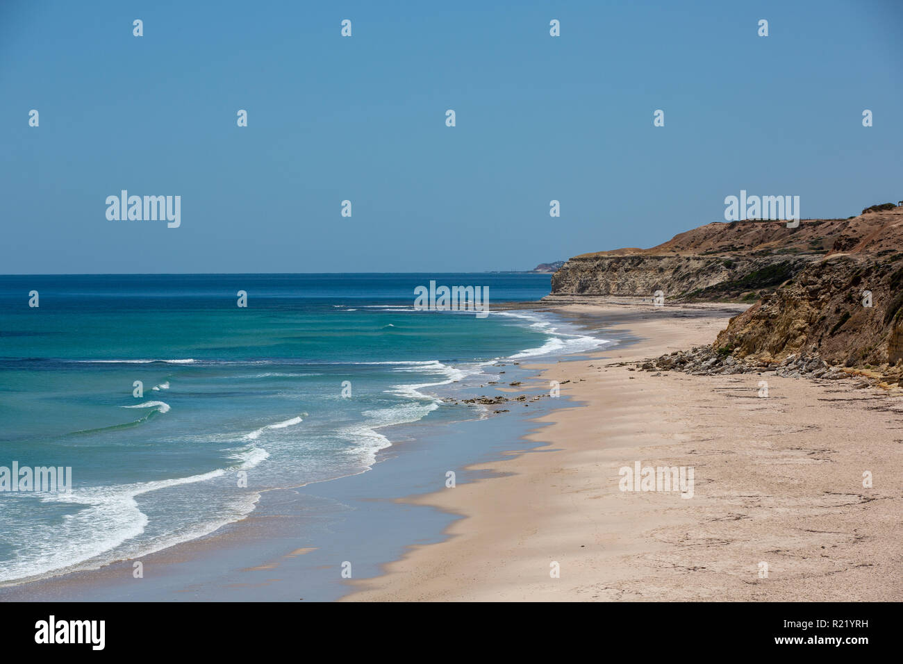 The beautiful Port Willunga beach with turquoise waters on a calm sunny day on 15th November 2018 Stock Photo