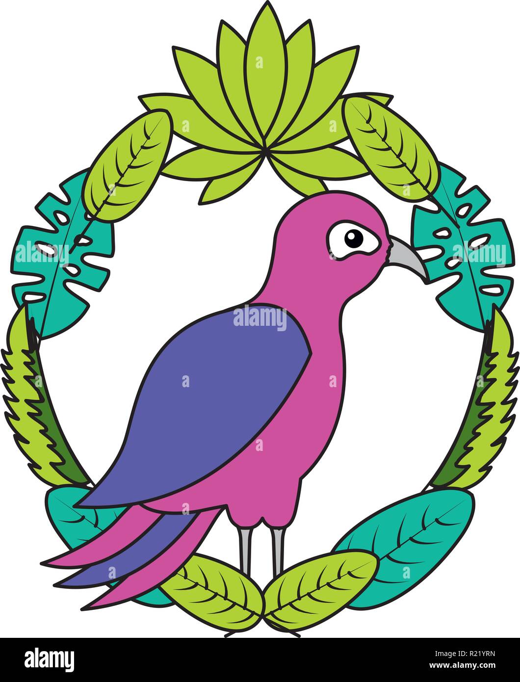 bird leaves tropical on white background vector illustration Stock ...