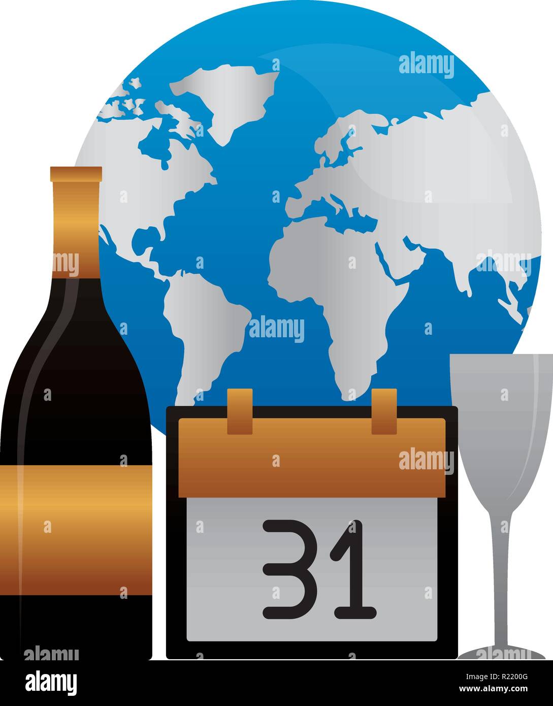 world champagne calendar glass cup happy new year vector illustration