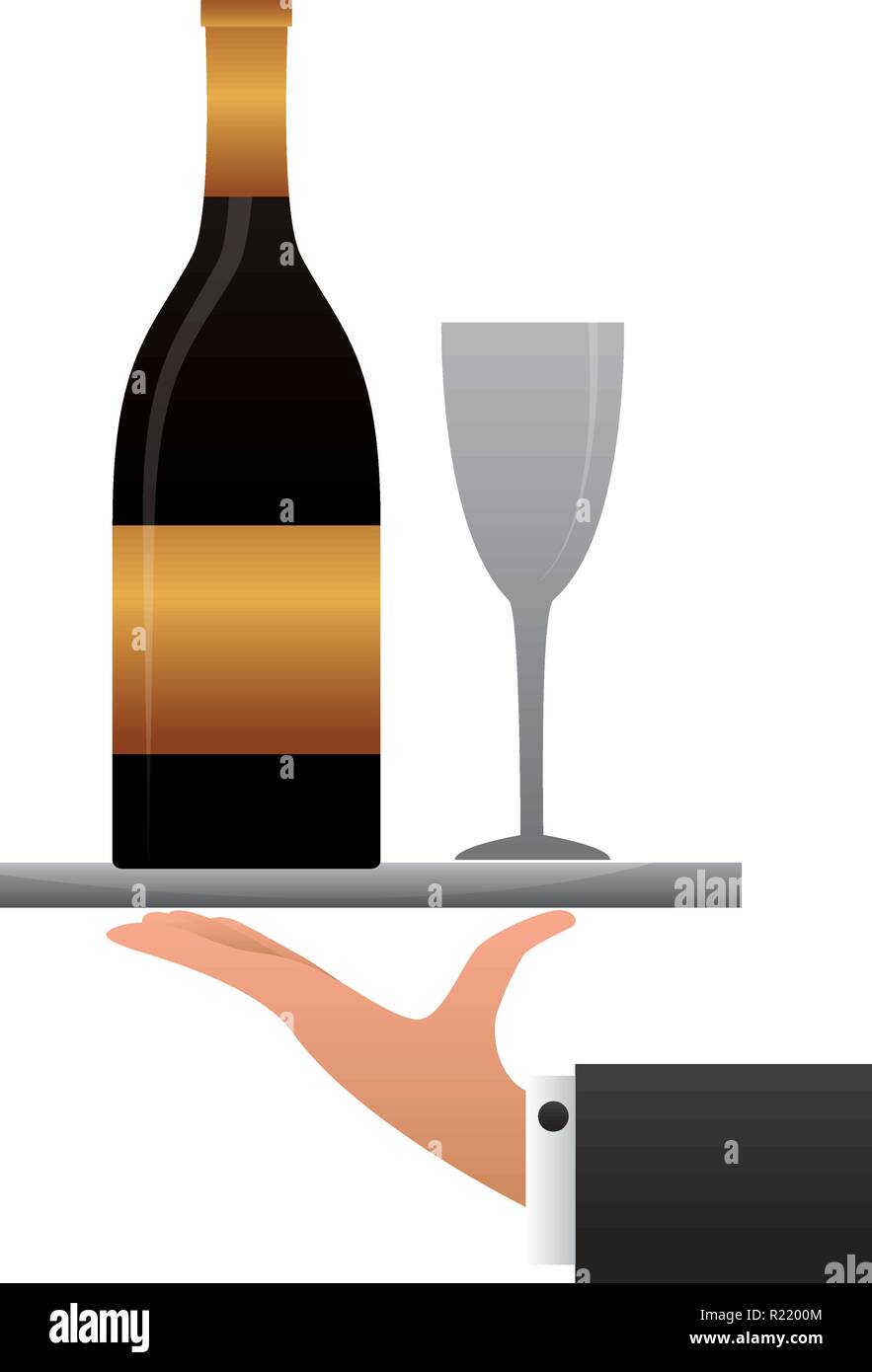 hand holding bottle champagne and glass vector illustration Stock ...