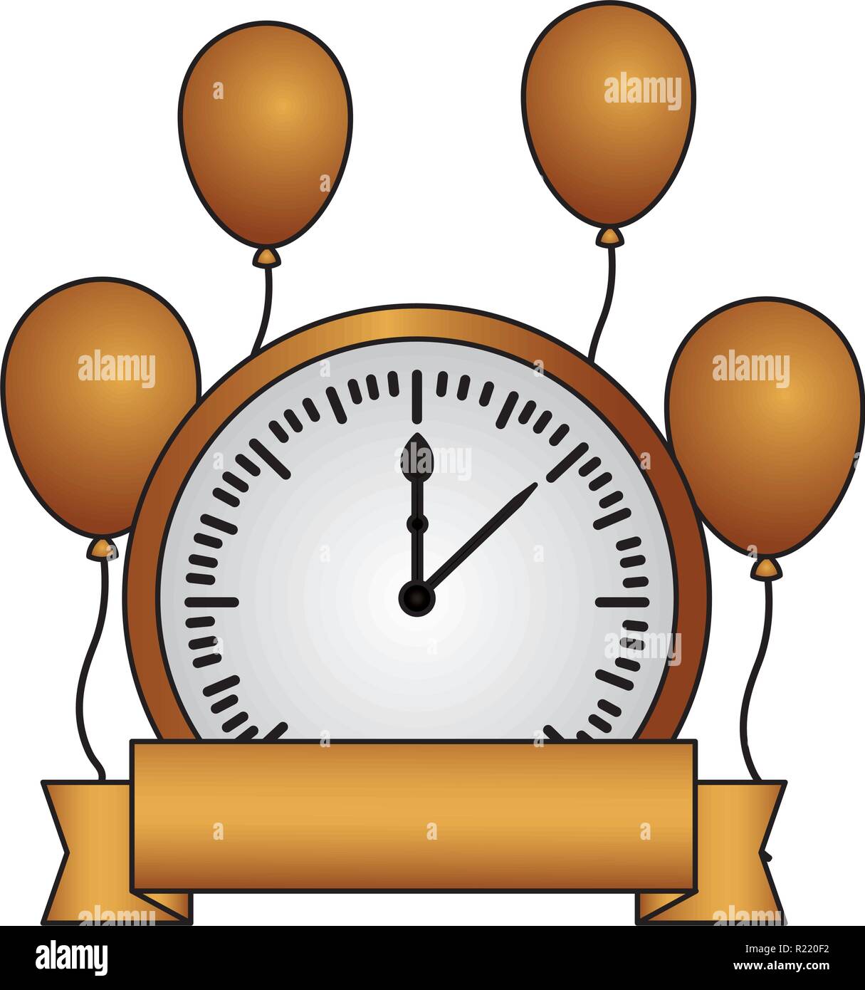clock balloons ribbon happy new year vector illustration Stock Vector ...