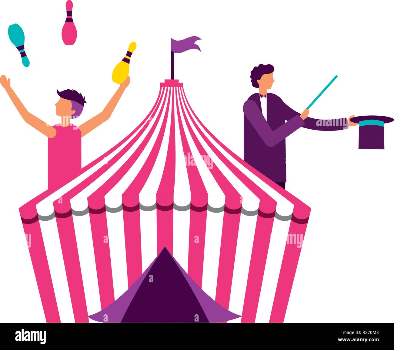 juggler and magician tent circus fun fair vector illustration Stock ...