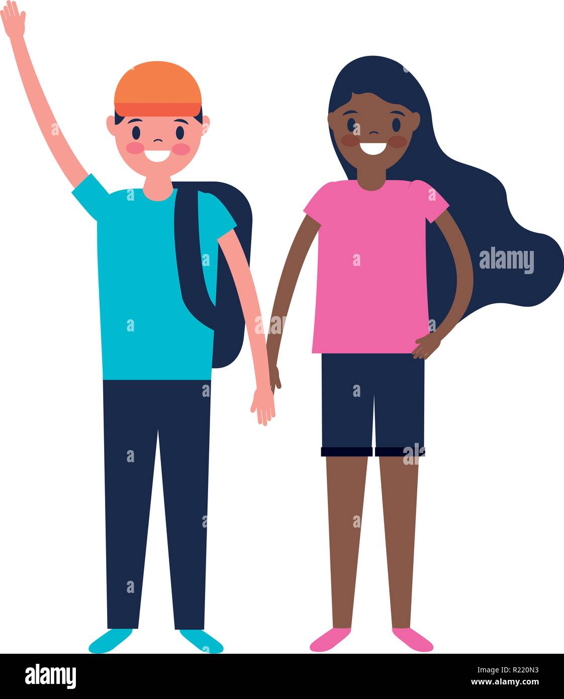 smiling boy and girl holding hands vector illustration Stock Vector ...