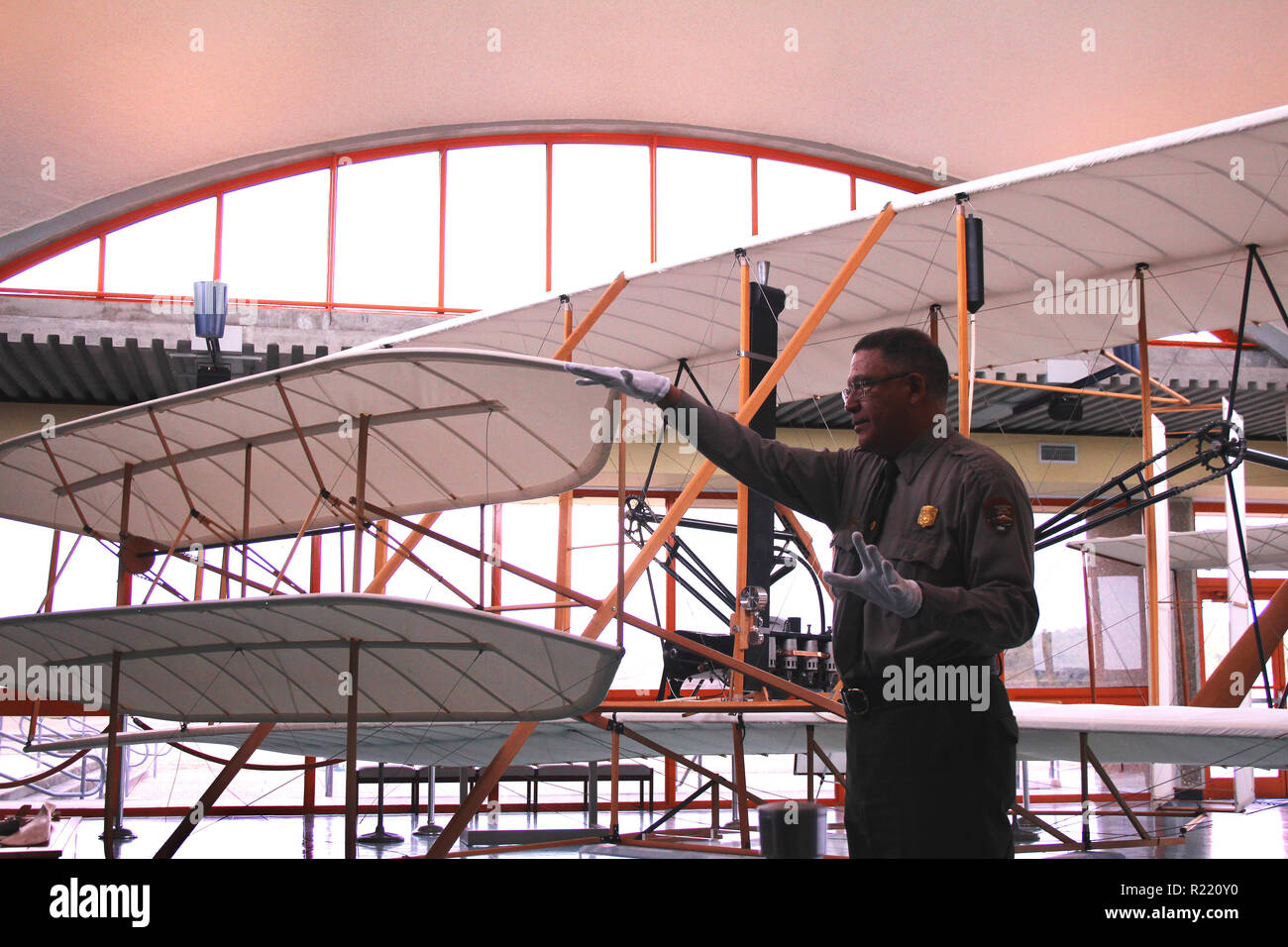 State Park ranger gives presentation on early aviation at Kitty Hawk, North Carolina Stock Photo
