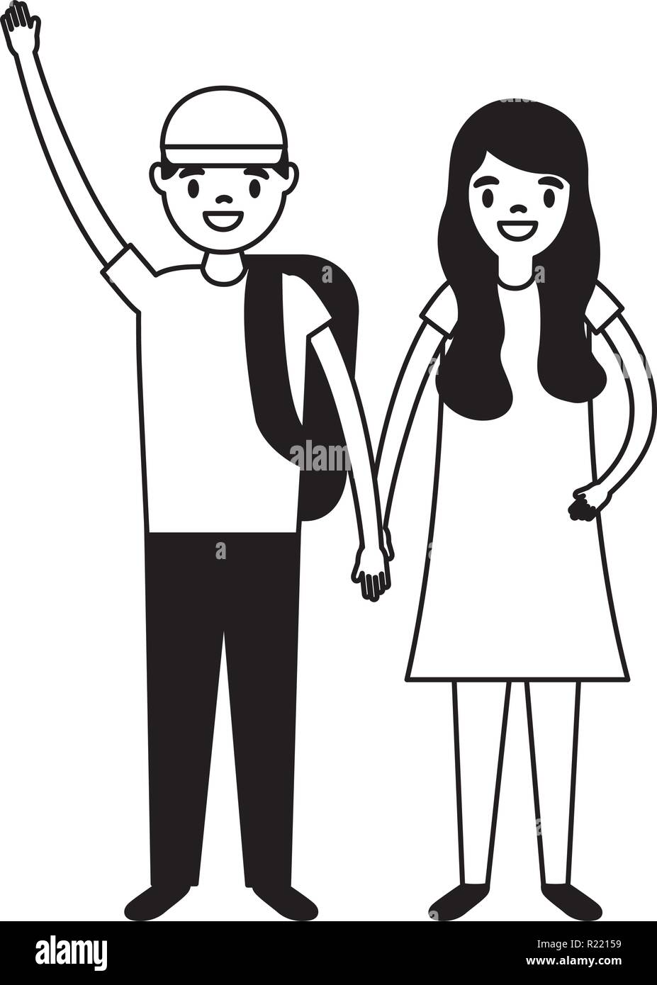 Smiling Boy And Girl Holding Hands Vector Illustration Stock Vector Image Art Alamy