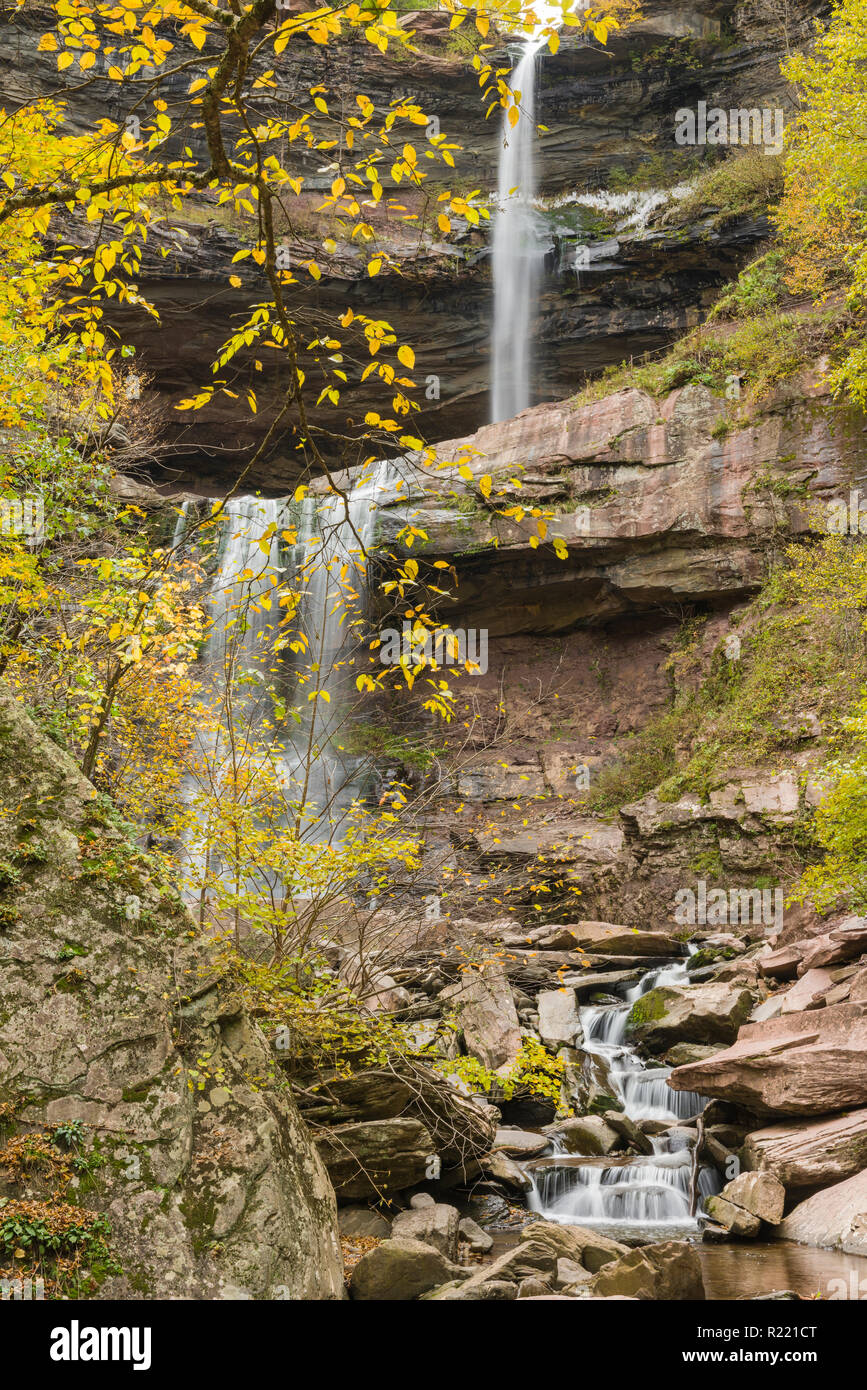 Autumn at Kaaterskill Falls in Catskill Mountains Stock Photo