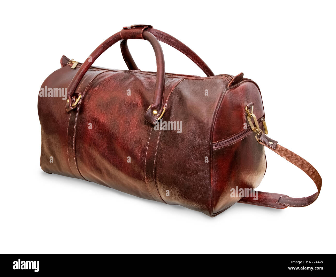 Leather Travel Bag for Travel isolated over white Stock Photo